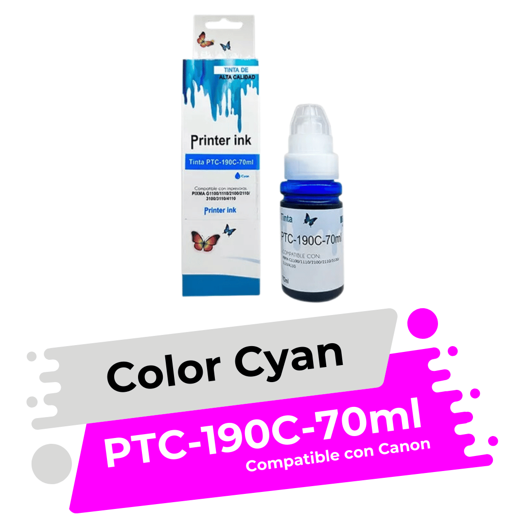 Tinta Compatible con Canon GI-190 Cyan