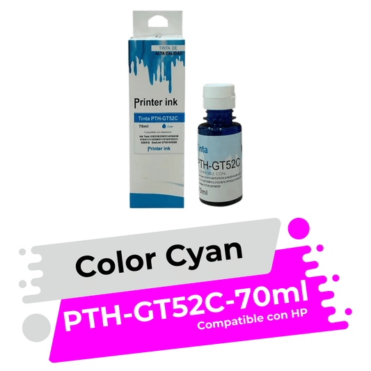 Tinta Compatible con HP GT52 Cyan