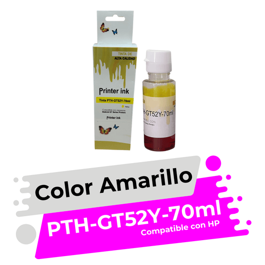 Tinta Compatible con HP GT52 Amarillo