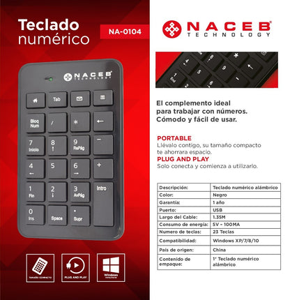 Teclado Numérico Naceb Technology NA-0104