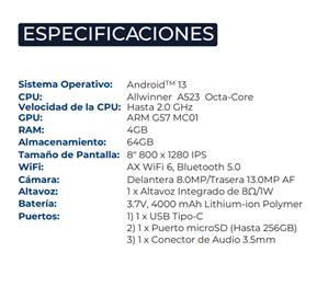 Tabletas HYUNDAI HT8WB3RBK01