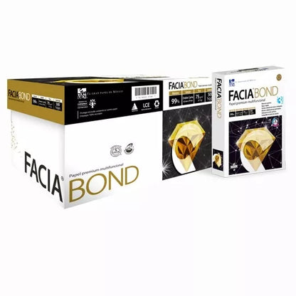 Papel Cortado Facia Bond Doble Carta 75 gr 99% Blancura Caja C/2500 Hojas (5 Paq C/500 c/u)